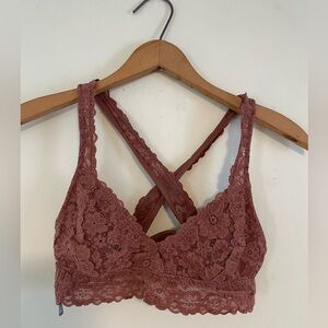 Aerie Pink Lace Bralette with Criss-Cross Back
